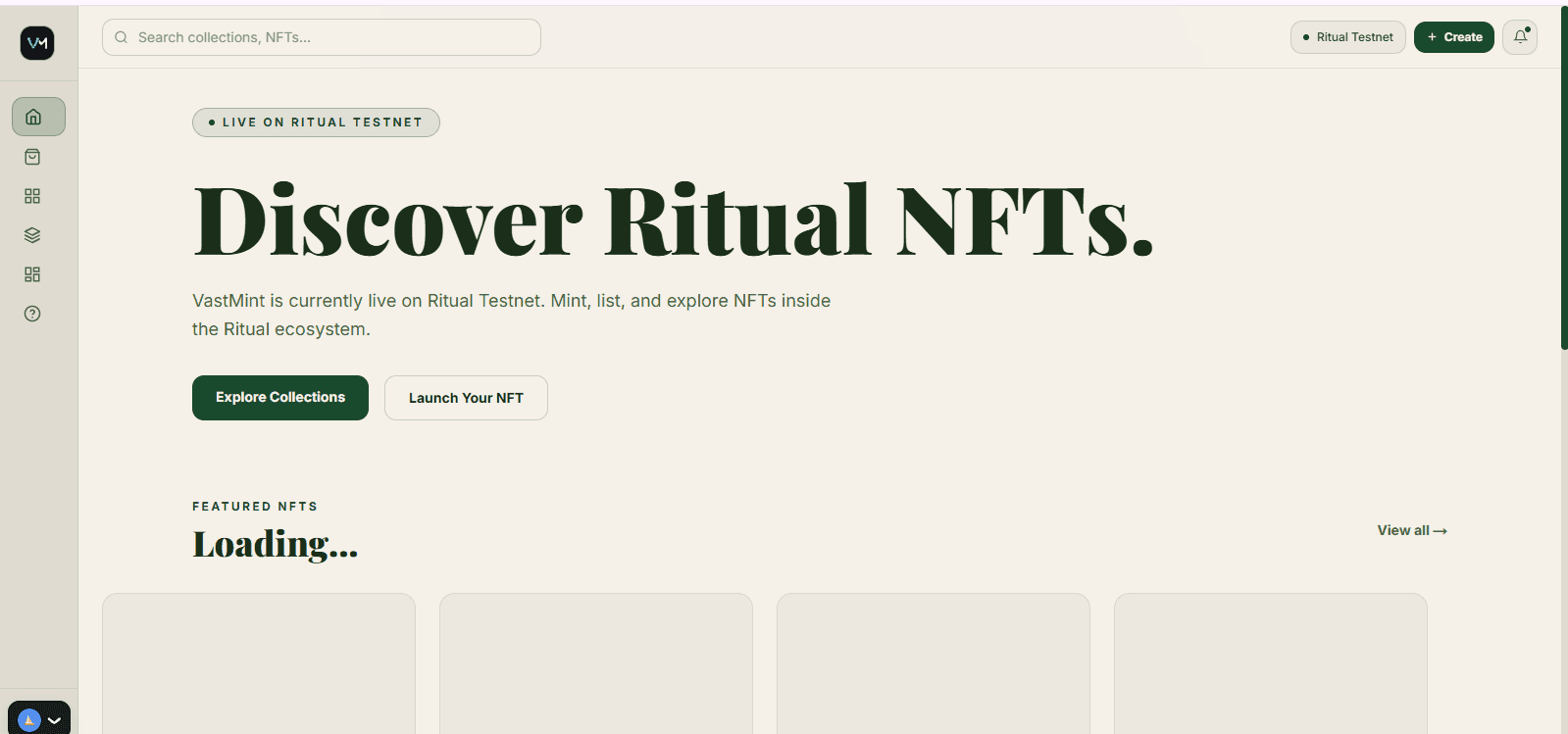 VastMint NFT launchpad and marketplace interface